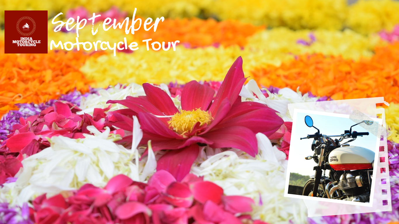 witness Onam festival vibrant flower carpet on motorcycle tour